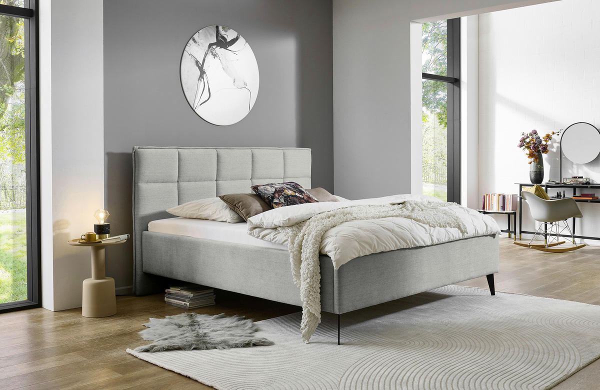 POLSTERBETT Lattenrost, Bettkasten 180/200 cm  in Hellgrau  - Birkefarben/Buchefarben, Design, Holz/Textil (180/200cm) - Xora