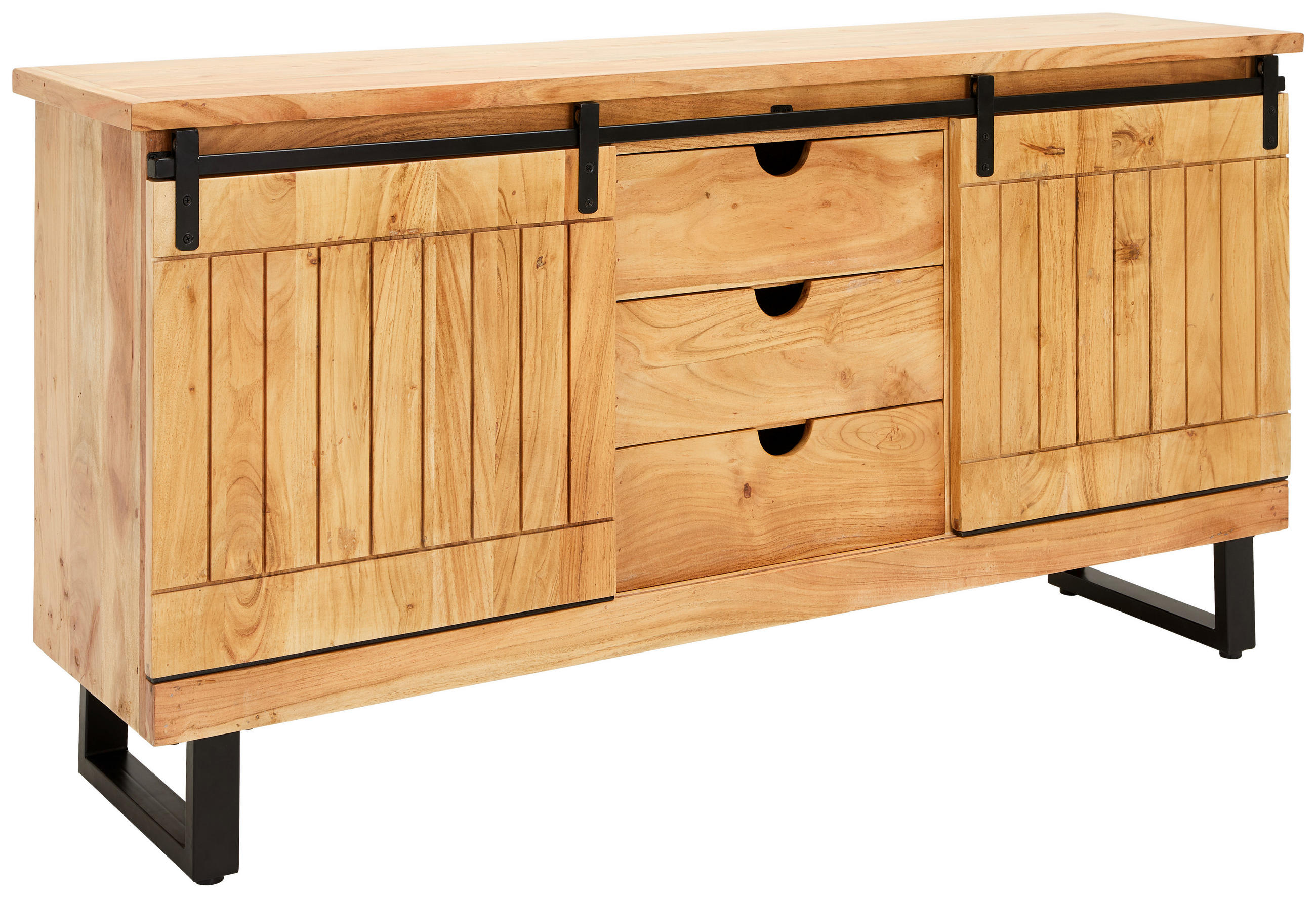 SIDEBOARD Juba  in 160/80/40 cm  - Schwarz/Naturfarben, Natur, Holz/Metall (160/80/40cm) - Livetastic