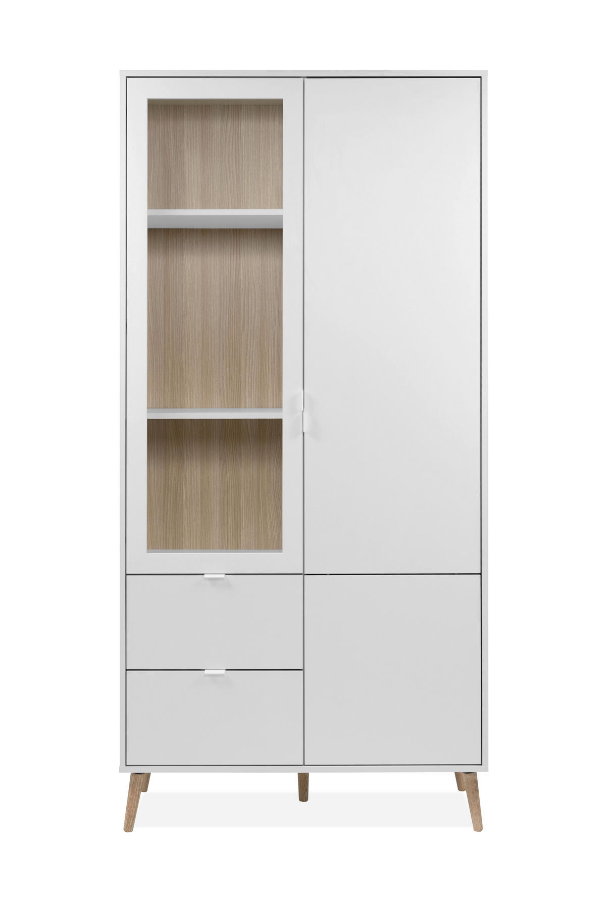 VITRINE in Weiß, Eichefarben  - Eichefarben/Weiß, Design, Glas/Holzwerkstoff (92/190/40cm) - MID.YOU