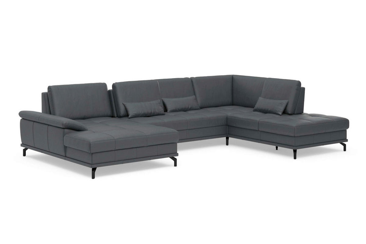 SEDACÍ SOUPRAVA, kůže, černá - černá, Basics, kov/textil (176/363/223cm) - Sit & More