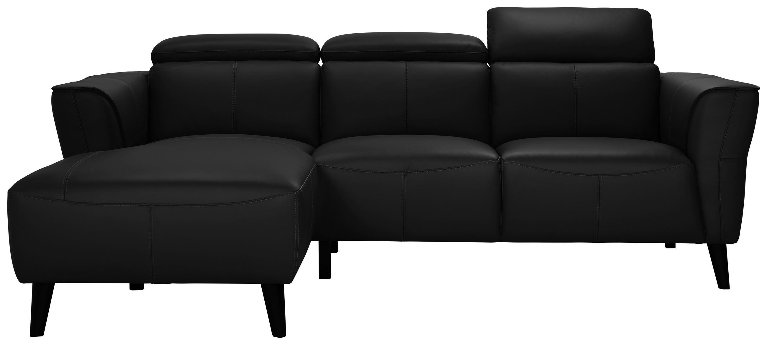 ECKSOFA Schwarz Echtleder  - Schwarz, KONVENTIONELL, Leder/Holz (223/92,5/173cm) - MID.YOU