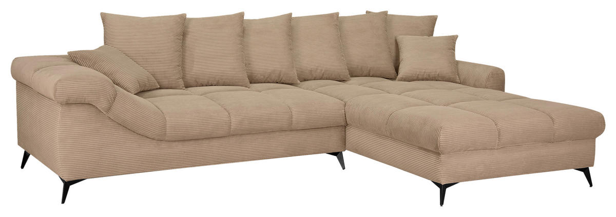 ECKSOFA Taupe Cord Rückenkissen, Armlehnenkissen, Rücken echt  - Taupe/Schwarz, KONVENTIONELL, Textil/Metall (332/231cm) - Carryhome
