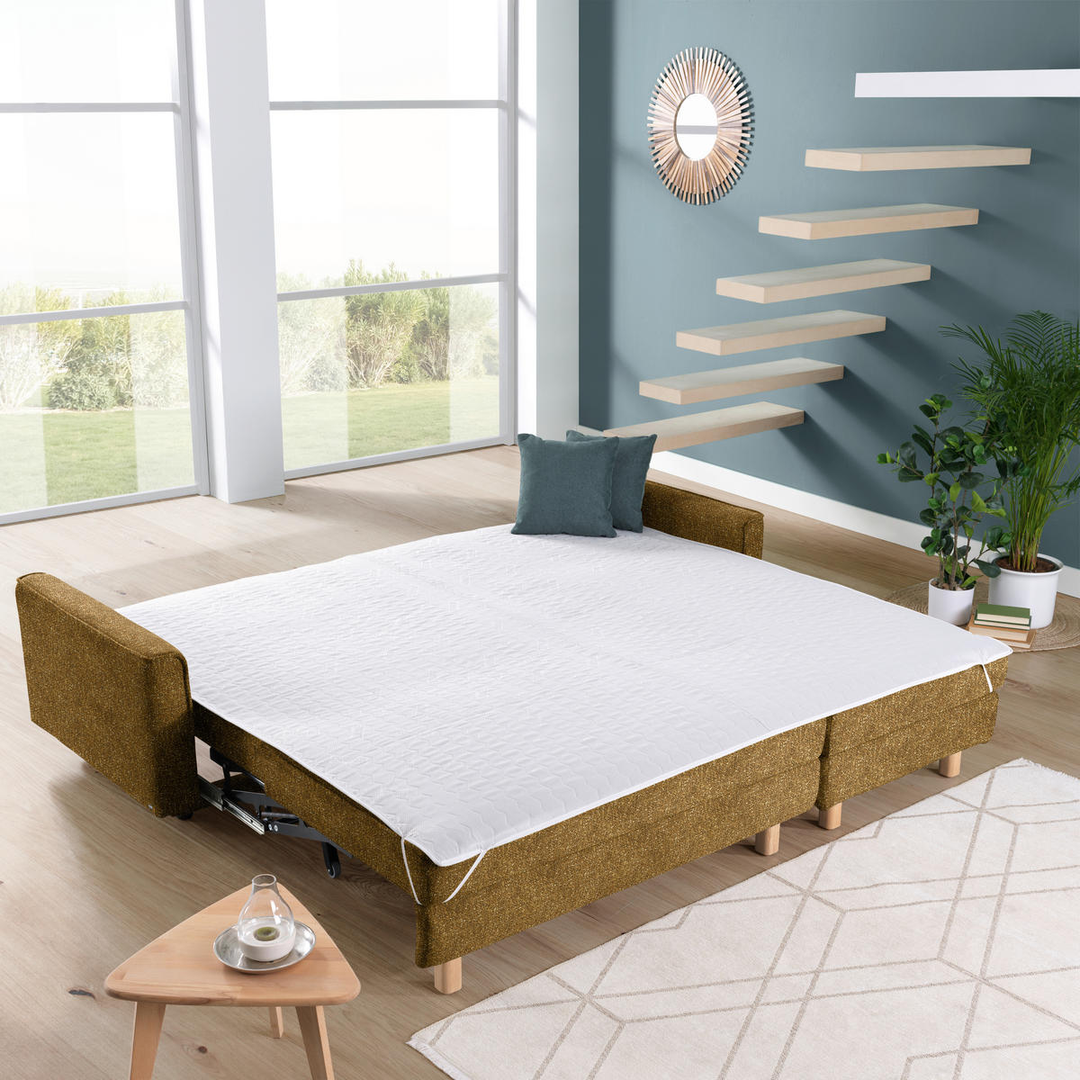 ECKSOFA  in Mikrovelours Senfgelb  237/170 cm  - Eichefarben/Senfgelb, KONVENTIONELL, Holz/Textil (237/170cm) - Sedda