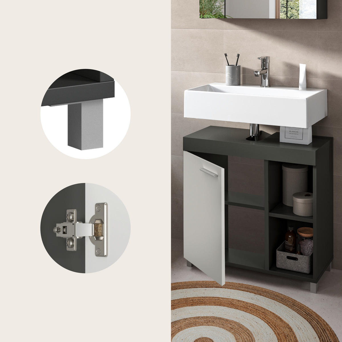 WASCHBECKENUNTERSCHRANK 65/63/31 cm  - Anthrazit/Silberfarben, Trend, Holzwerkstoff/Kunststoff (65/63/31cm) - MID.YOU