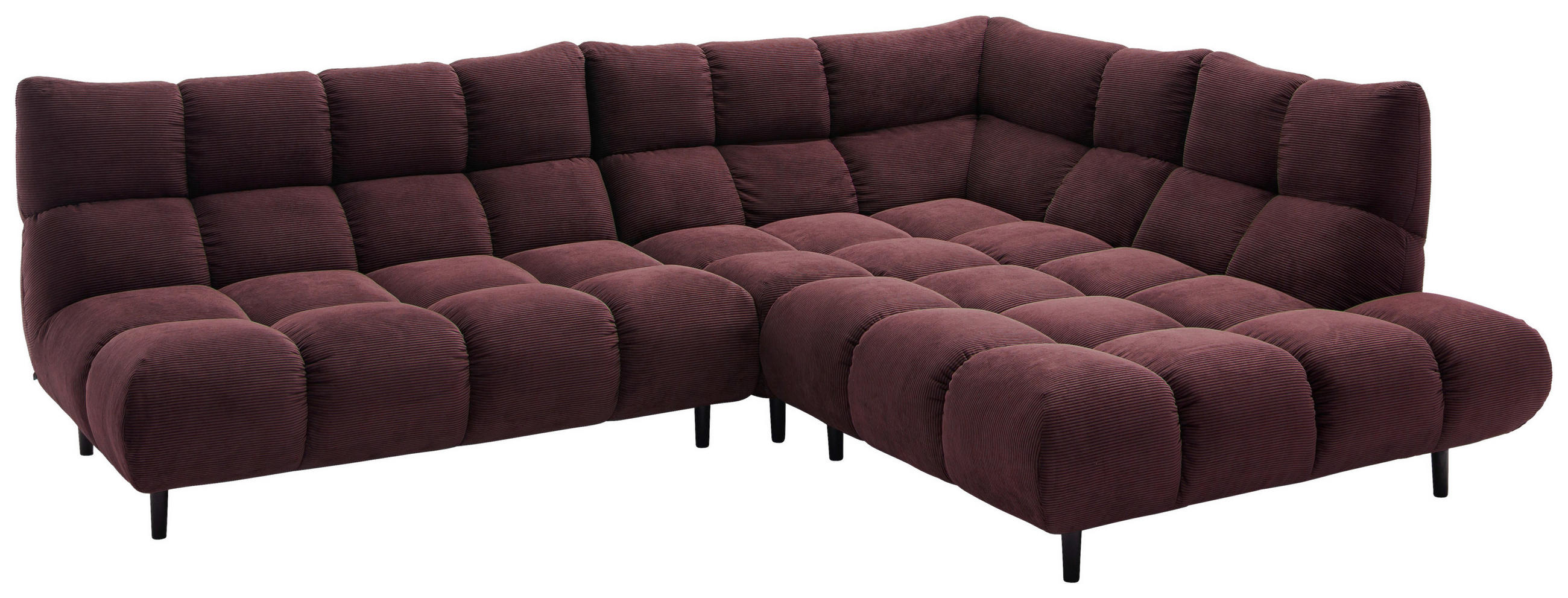 ECKSOFA Ottomane rechts, Eckteil  Bordeaux Feincord  - Bordeaux/Schwarz, Design, Holz/Textil (288/215cm) - Pure Home Lifestyle