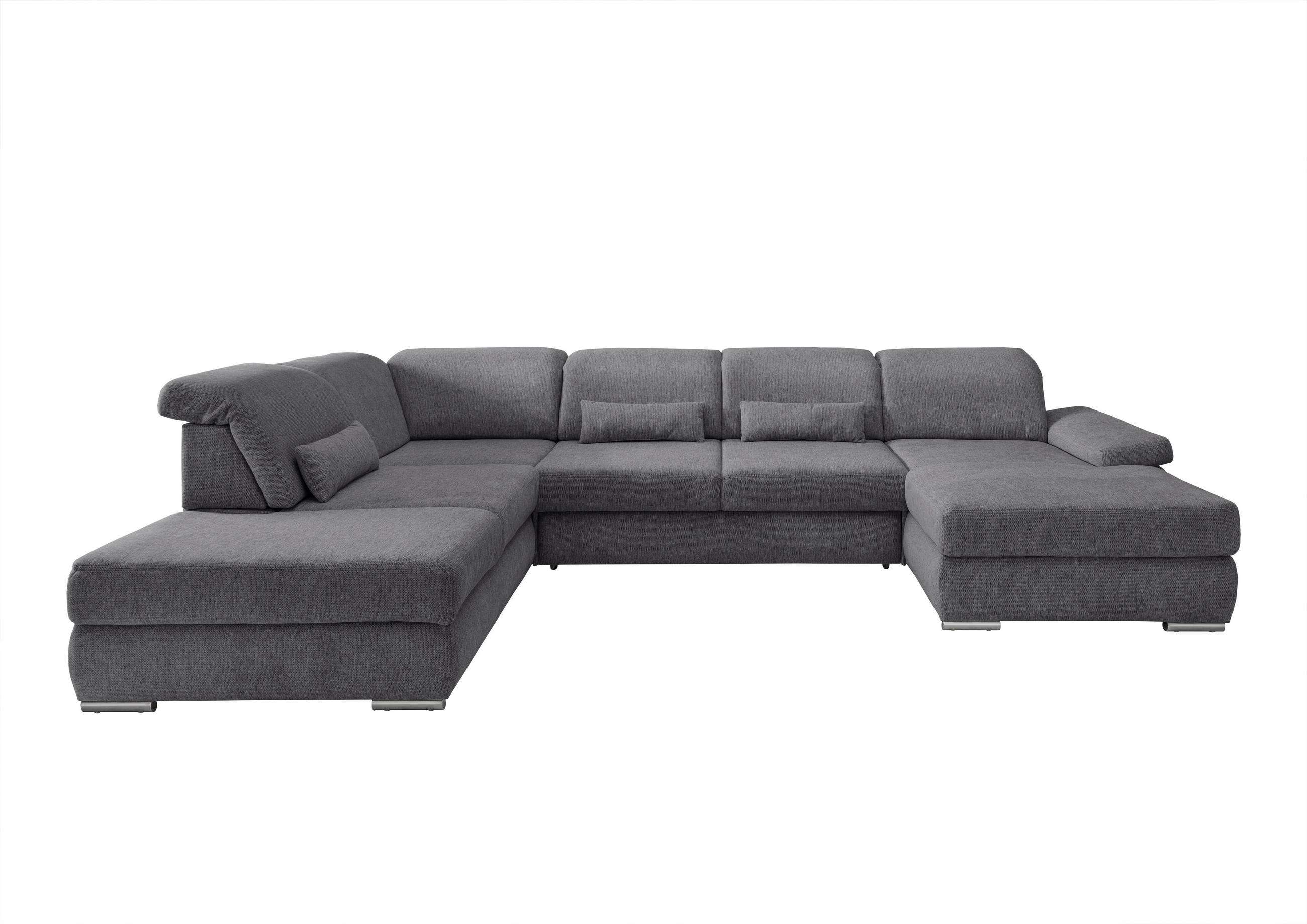 WOHNLANDSCHAFT Graubraun Chenille  - Chromfarben/Graubraun, MODERN, Holz/Textil (250/375/186cm) - Livetastic