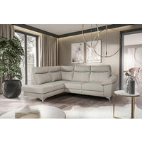 ECKSOFA Platinfarben Echtleder Lederlook  - Platinfarben/Chromfarben, Design, Leder/Textil (194cm) - Livetastic