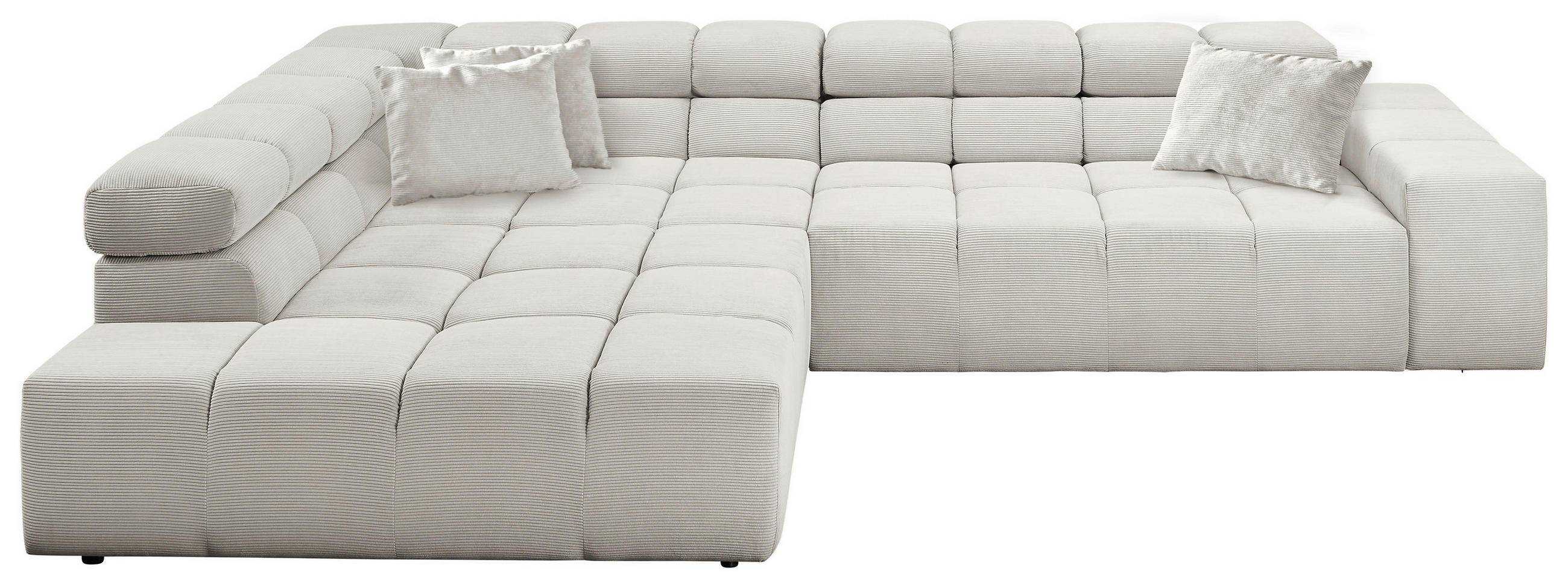ECKSOFA Weiß Feincord Zierkissen, Rücken echt, Kopfteilverstellung  - Schwarz/Weiß, Design, Kunststoff/Textil (215/319cm) - Hom`in