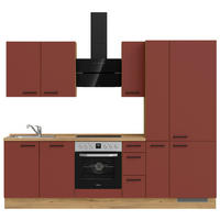 KÜCHENBLOCK 270 cm   in Eichefarben, Dunkelrot  - Eichefarben/Schwarz, MODERN, Holzwerkstoff/Metall (270cm) - Nobilia