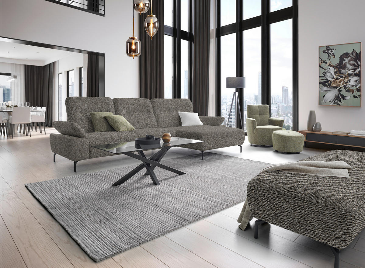 ECKSOFA in Chenille, Flachgewebe Hellbraun  318/165 cm  - Hellbraun/Schwarz, Design, Textil/Metall (318/165cm) - Xora