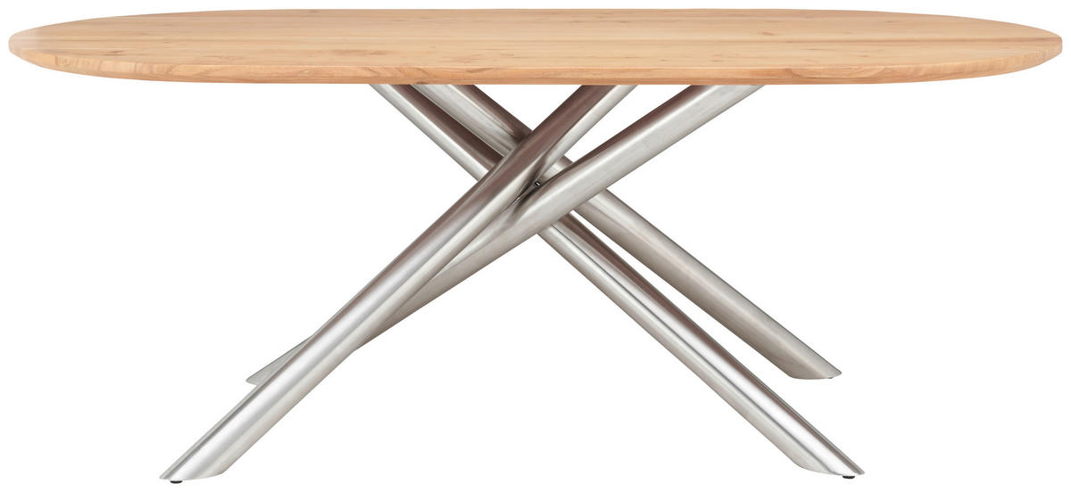 ESSTISCH Akazie vollmassiv oval Akaziefarben, Edelstahlfarben  - Edelstahlfarben/Akaziefarben, MODERN, Holz/Stein (115/76/115cm) - MID.YOU