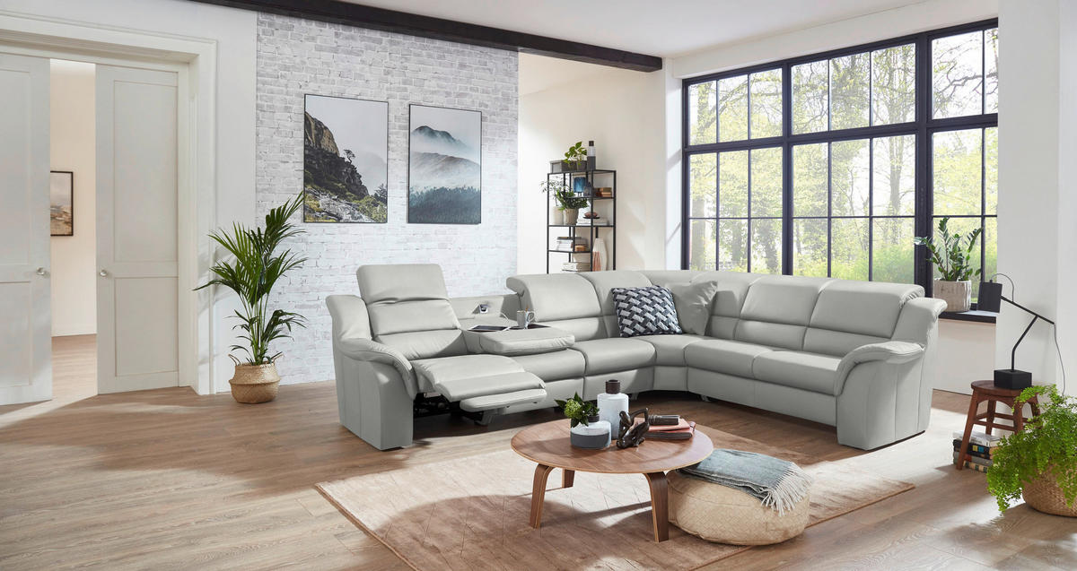 ECKSOFA  in Echtleder Silberfarben  324/260 cm  - Chromfarben/Silberfarben, KONVENTIONELL, Leder/Kunststoff (324/260cm) - Cantus