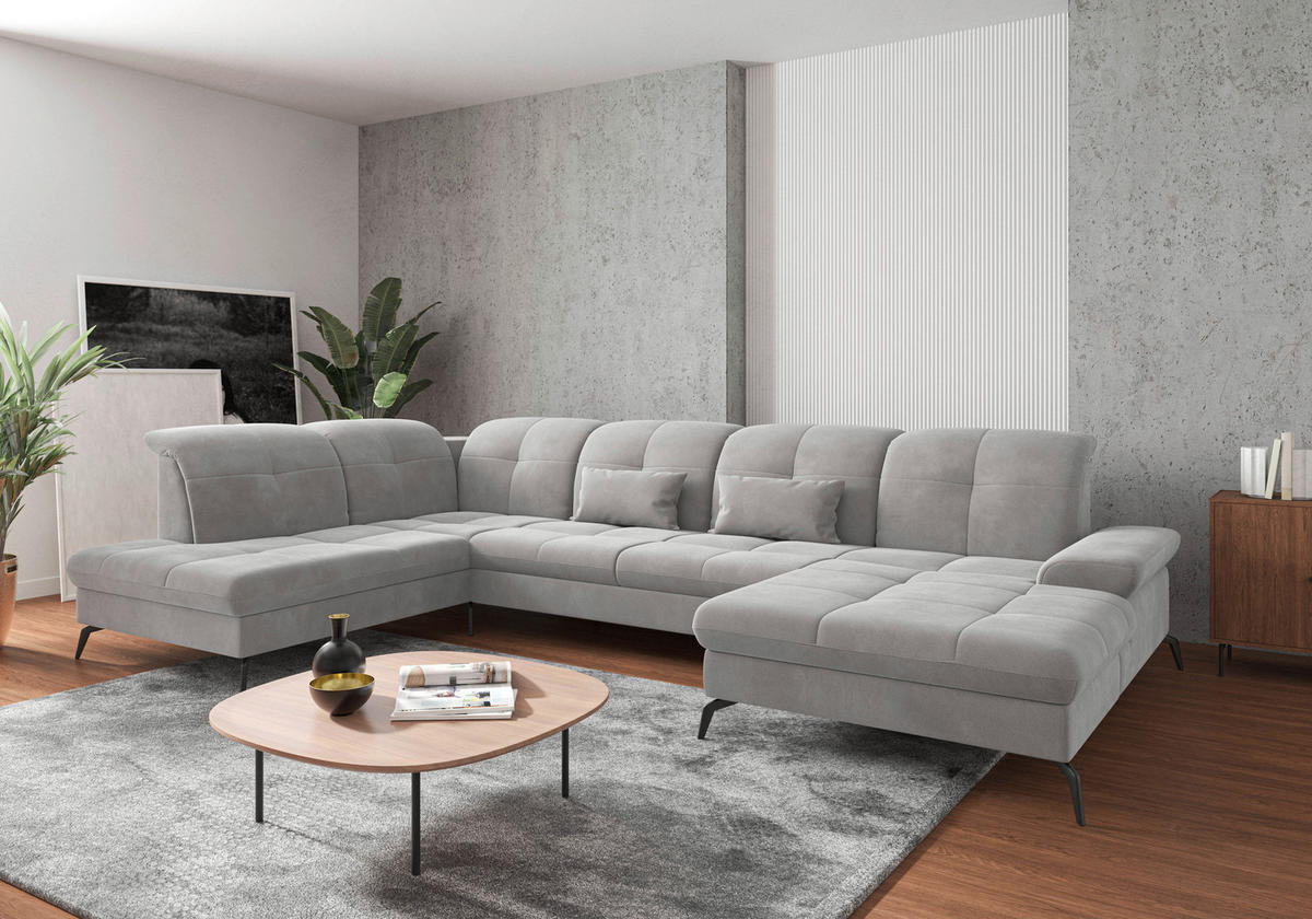 WOHNLANDSCHAFT in Flachgewebe Silberfarben  - Silberfarben/Schwarz, Konventionell, Textil/Metall (231/357/185cm) - Sit & More