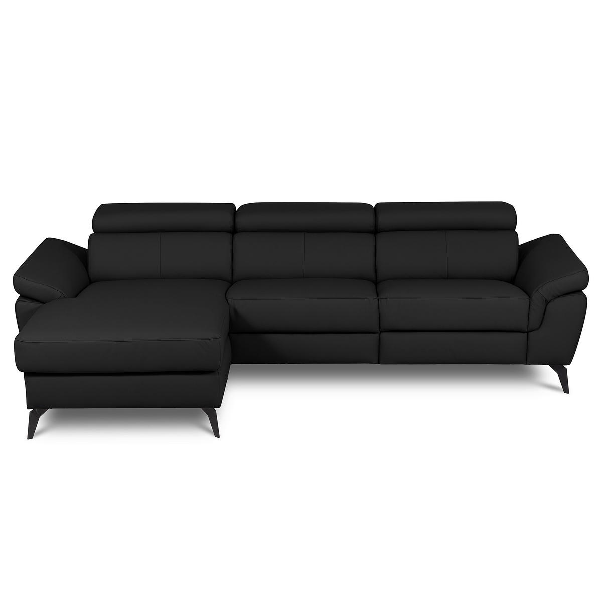 ECKSOFA Schwarz Echtleder Lederlook Rücken echt, Armteilverstellung, Relaxfunktion, Kopfteilverstellung  - Schwarz, Design, Leder/Textil (179/252cm) - Livetastic