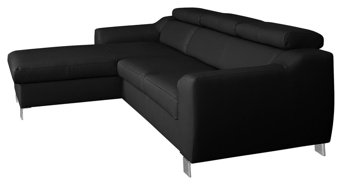 ECKSOFA in Lederlook Echtleder Schwarz  - Chromfarben/Schwarz, Design, Leder/Textil (176/242cm) - Livetastic