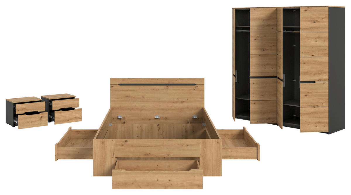 SCHLAFZIMMER Grau, Eiche Artisan  - Eiche Artisan/Grau, MODERN, Holzwerkstoff - MID.YOU