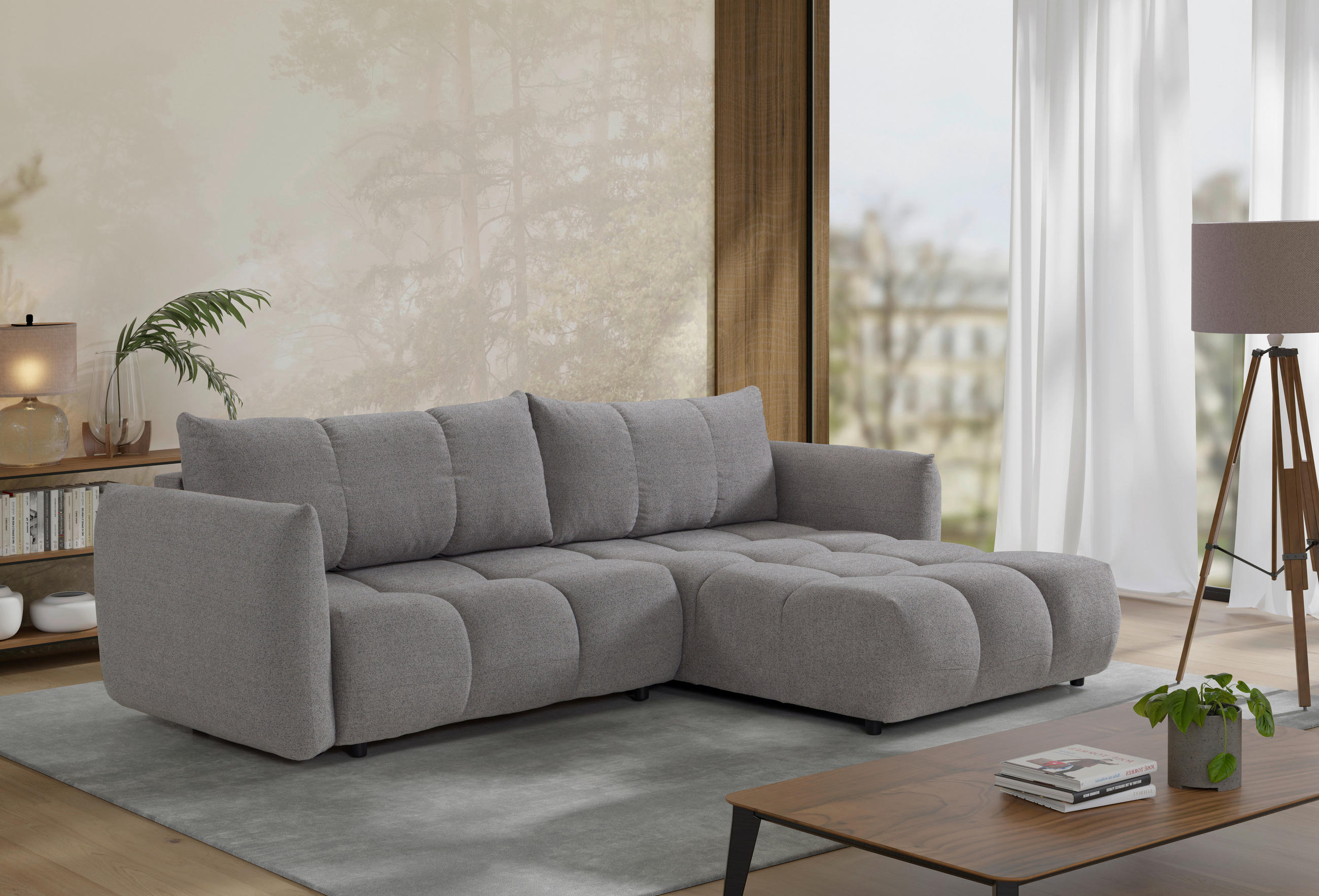 MID.YOU ROHOVÁ ROZKLÁDACÍ POHOVKA, plast, textil, kompozitní dřevo, šedá