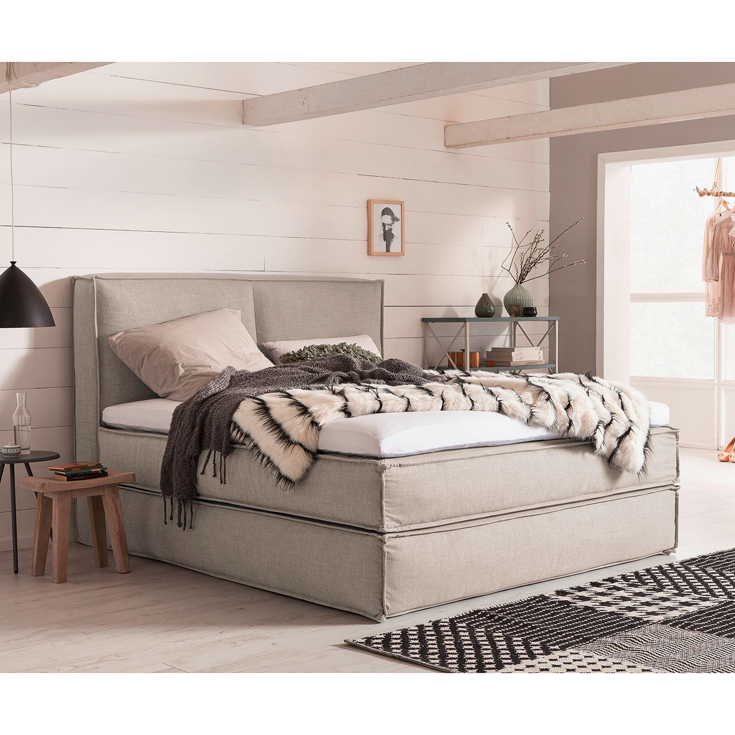 BOXSPRINGBETT 160/200 cm  in Beige  - Beige/Schwarz, Design, Textil (160/200cm) - home24