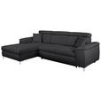 ECKSOFA in Flachgewebe Dunkelgrau  - Chromfarben/Dunkelgrau, KONVENTIONELL, Textil/Metall (175/268cm) - Carryhome