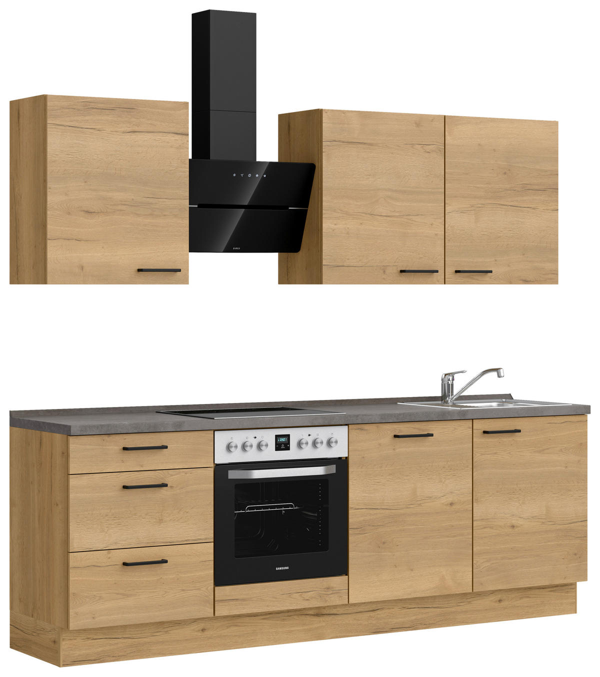 KÜCHENBLOCK 240 cm   in Eichefarben, Schieferfarben  - Schieferfarben/Eichefarben, MODERN, Holzwerkstoff/Metall (240cm) - Nobilia