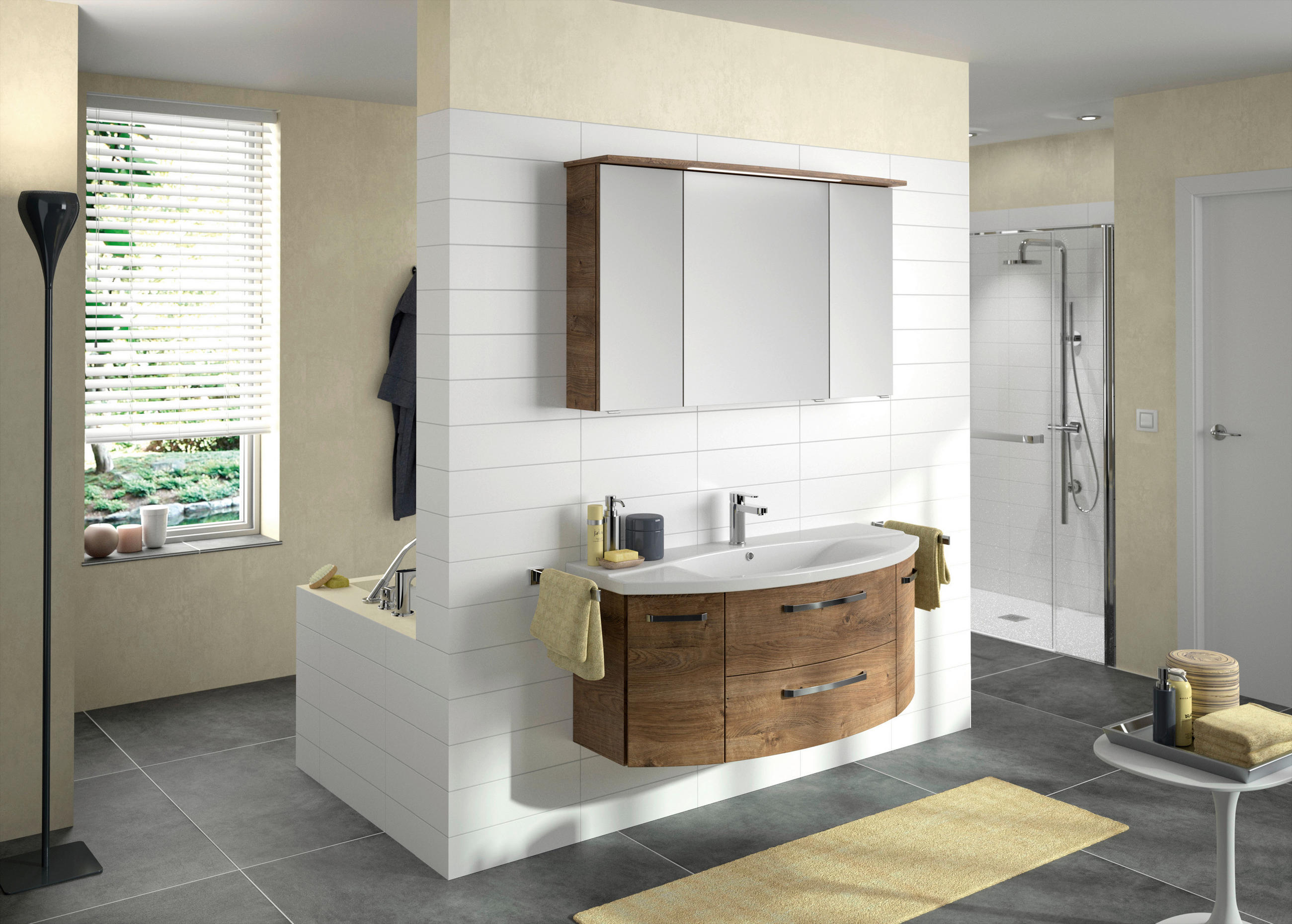 BADEZIMMER 3-teilig  in 120,5 cm  - Eiche dunkel/Chromfarben, MODERN, Glas/Keramik (120,5cm) - Sadena