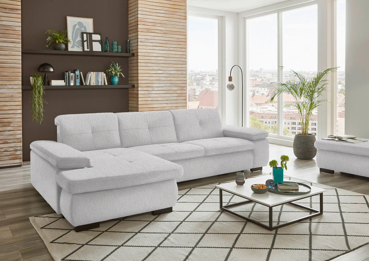 ECKSOFA in Flachgewebe Creme  174/297 cm  - Creme/Schwarz, Design, Textil/Metall (174/297cm) - Beldomo Style