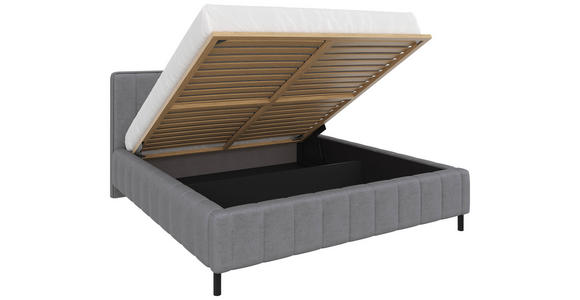 POLSTERBETT gepolstertes Kopfteil, Lattenrost, Bettkasten Hellgrau 180/200 cm  - Hellgrau/Schwarz, Design, Holz/Textil (180/200cm) - Carryhome