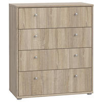 KOMMODE , 73,7/85,5/34,8 cm, 4 Schublade(n)  - Alufarben/Sonoma Eiche, Design, Holzwerkstoff/Kunststoff (73,7/85,5/34,8cm)