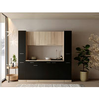 KÜCHENBLOCK Ingrid 210 cm  in Schwarz  - Eichefarben/Alufarben, Design, Holzwerkstoff/Kunststoff (210cm) - Respekta