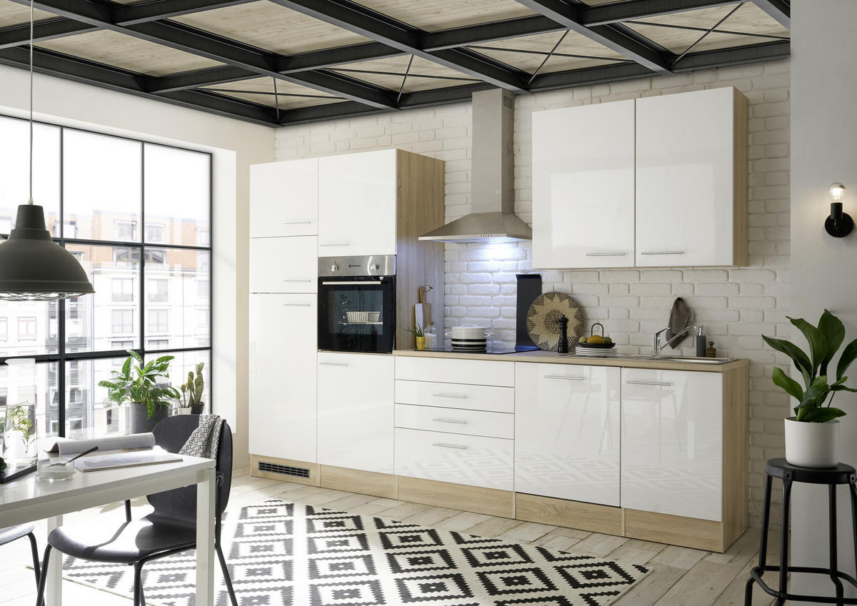 BUCĂTĂRIE FĂRĂ ELECTROCASNICE  - stejar Sonoma/alb, Modern, material pe bază de lemn (310cm) - Xora