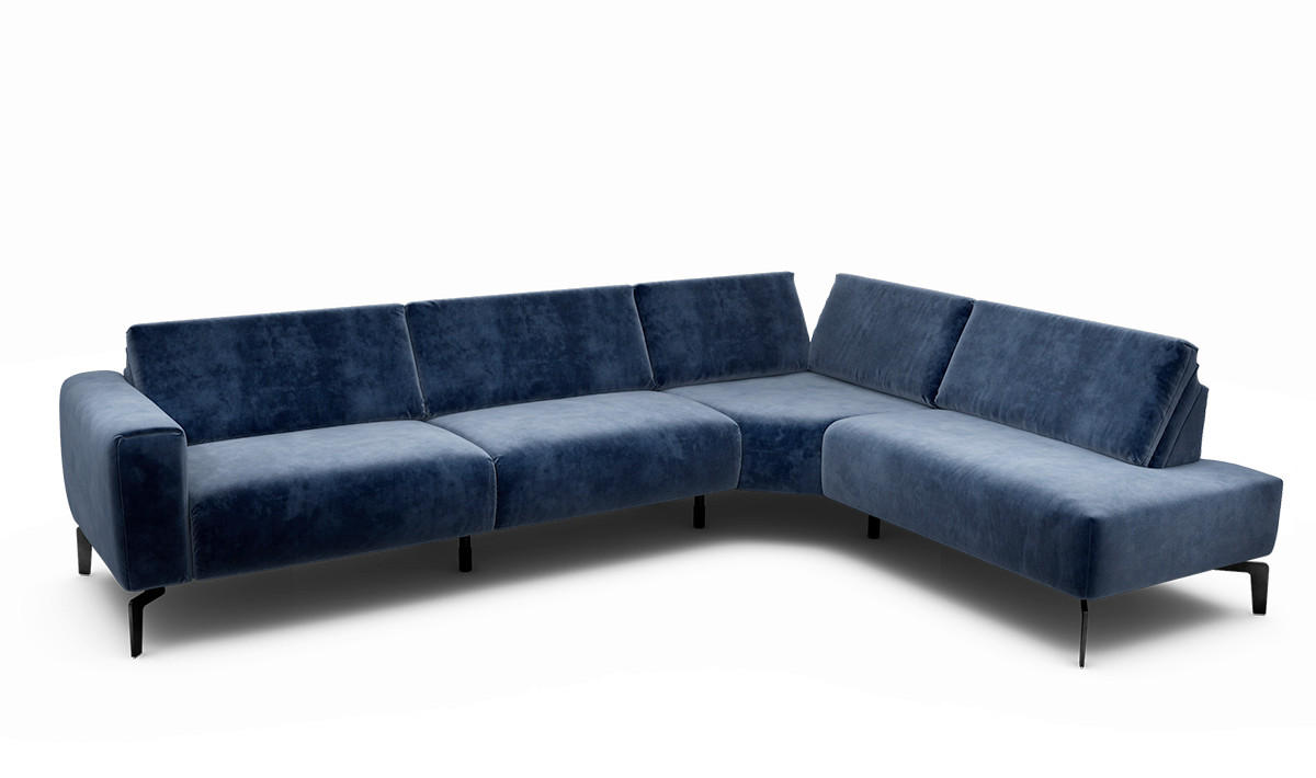 ECKSOFA Cosy Dunkelblau Samt  - Schwarz/Dunkelblau, Design, Textil/Metall (296/213cm) - SENSOO