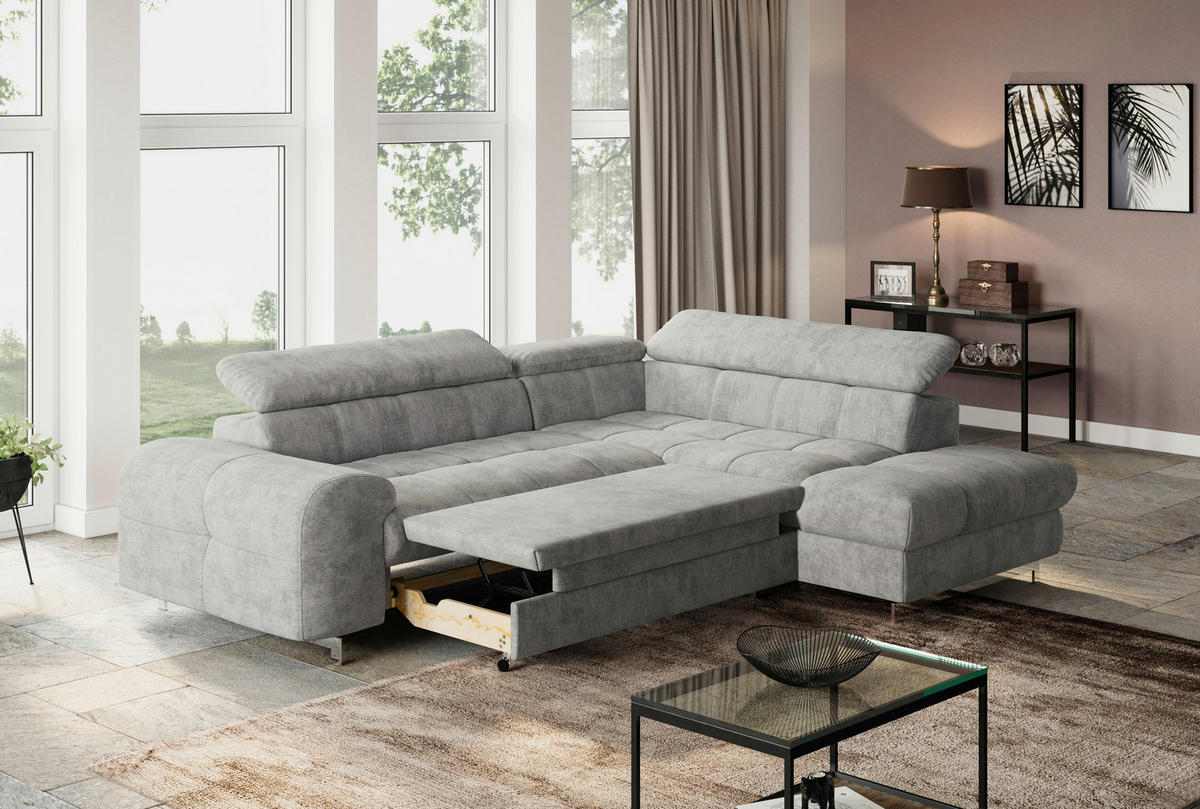 ECKSOFA in Mikrofaser Hellgrau  - Chromfarben/Hellgrau, Konventionell, Textil/Metall (257/206cm) - Livetastic