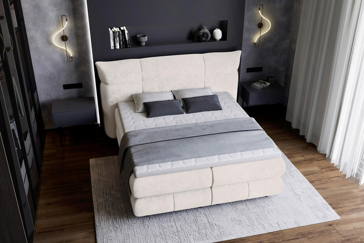 KONTINENTALSÄNG 180/200 cm  i beige  - beige/svart, Design, trämaterial/trä (180/200cm) - Visionight