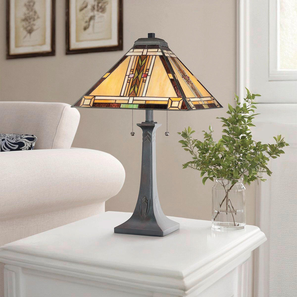 TISCHLEUCHTE - Dunkelbraun/Multicolor, Konventionell, Glas/Naturmaterialien (40.6/63,1cm) - Elstead Lighting