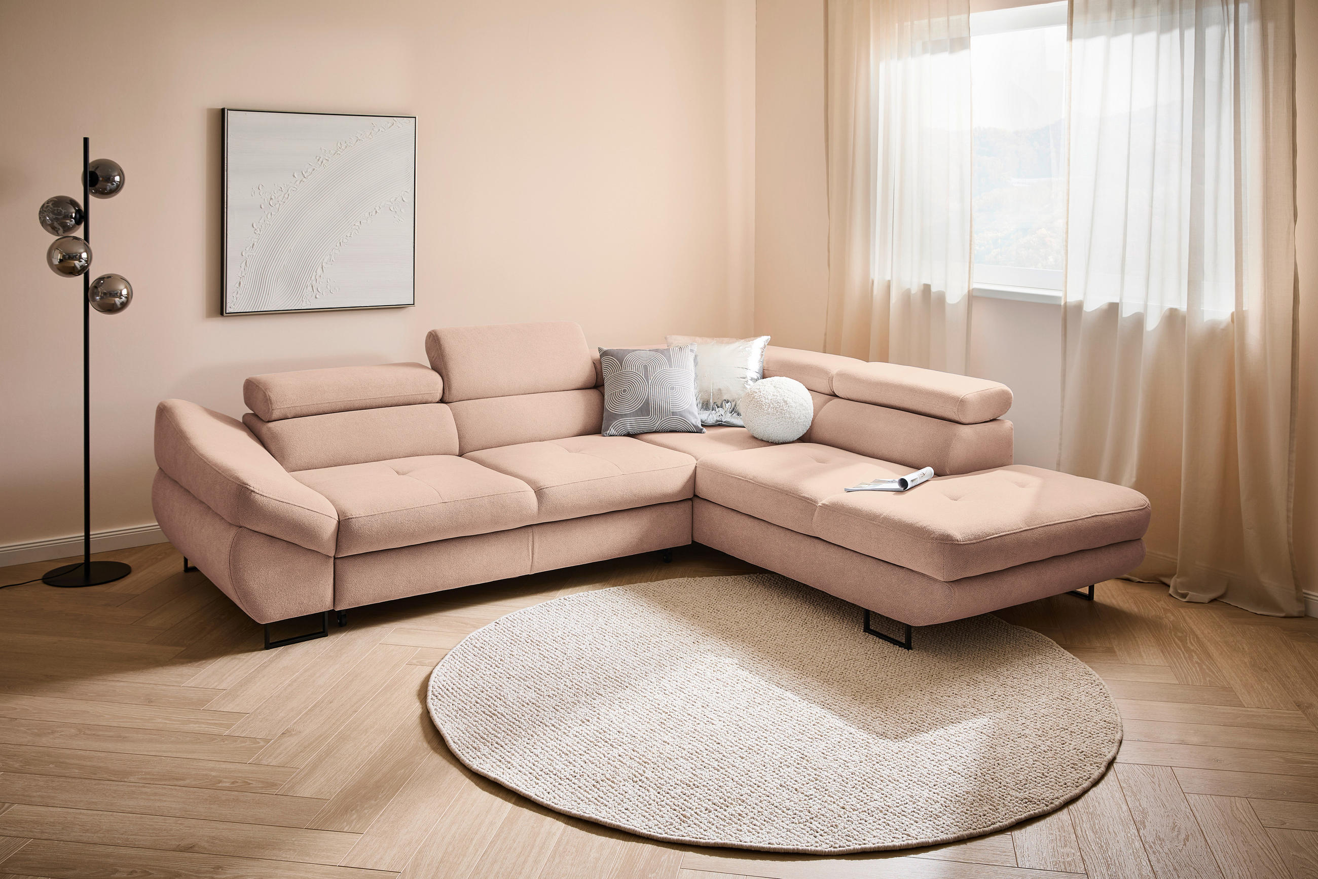 HÖRNSOFFA i vävt tyg gammelrosa  - svart/gammelrosa, Design, metall/textil (280/235cm) - Hom`in