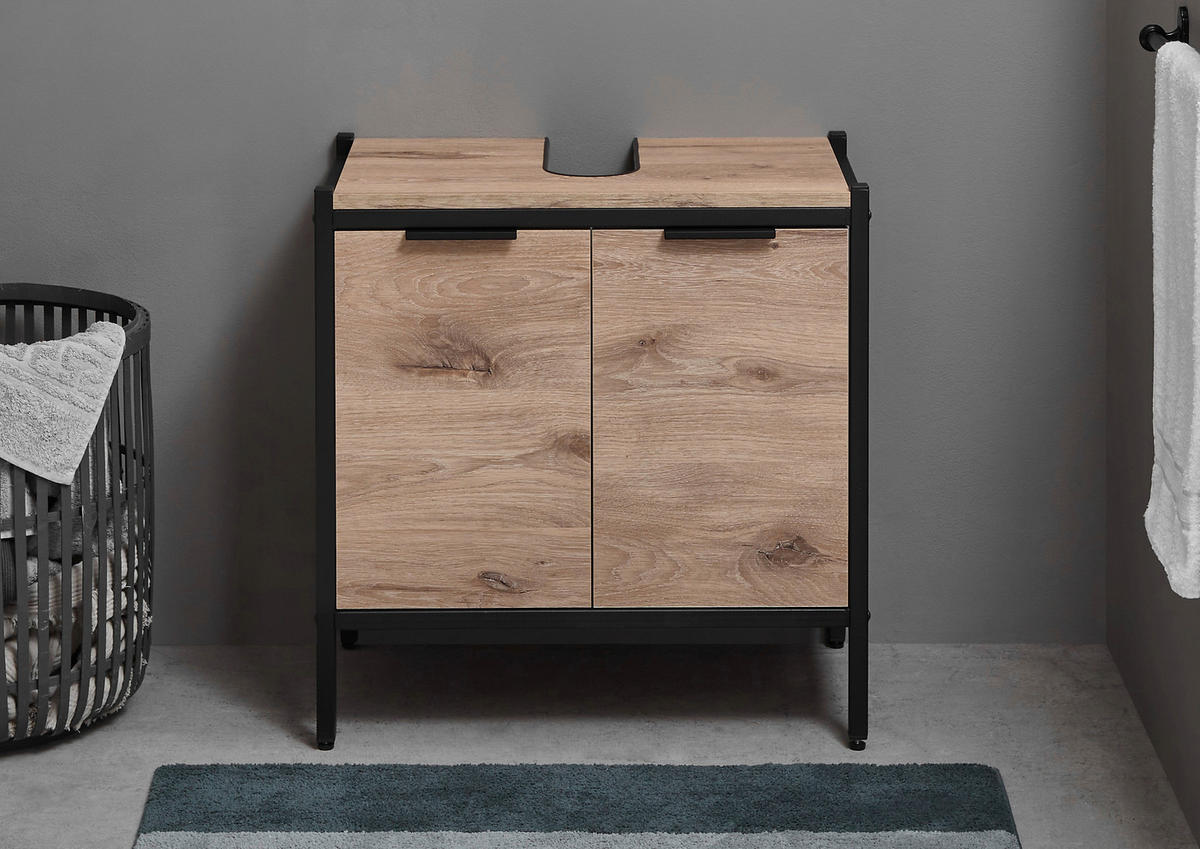 WASCHBECKENUNTERSCHRANK 60/60/35 cm  - Eichefarben/Schwarz, KONVENTIONELL, Holzwerkstoff/Kunststoff (60/60/35cm) - home24
