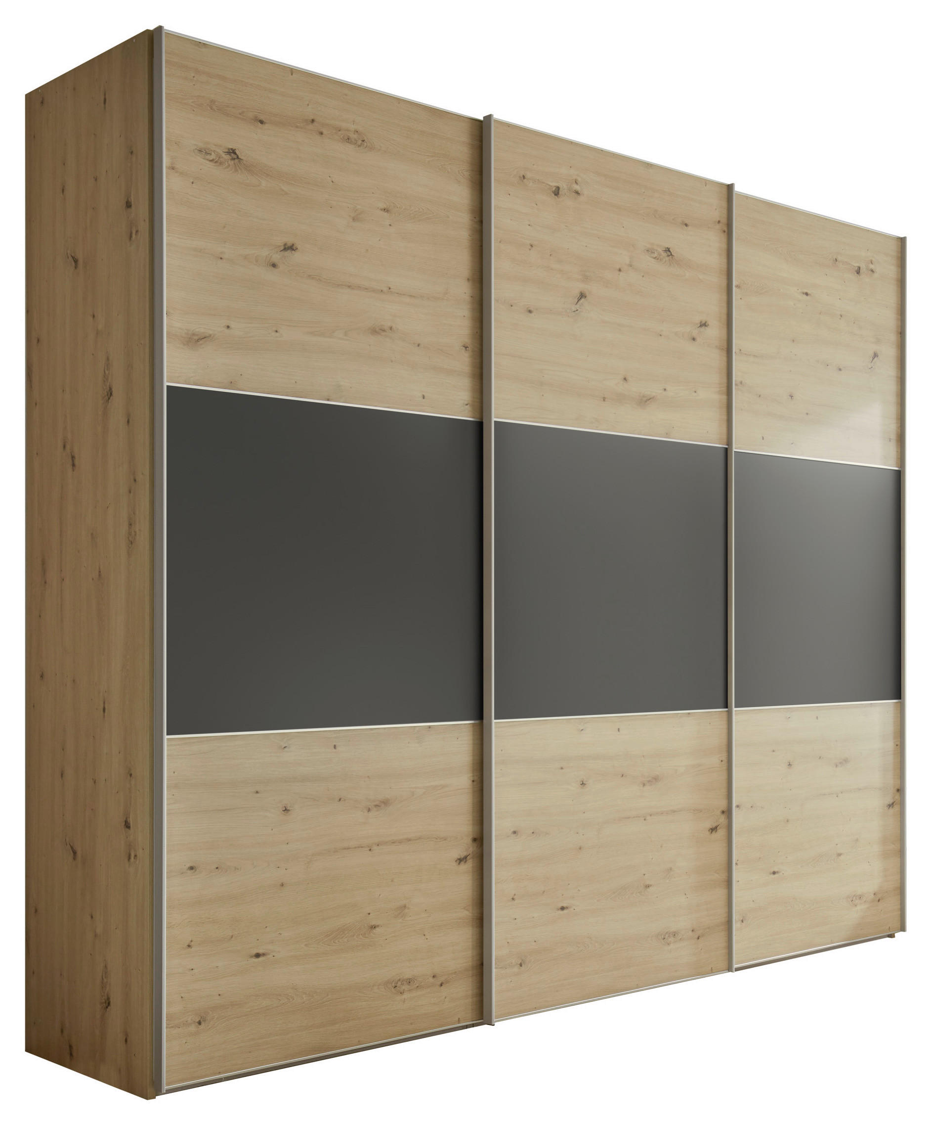 SCHWEBETÜRENSCHRANK  in Anthrazit, Eiche Artisan  - Anthrazit/Alufarben, Holzwerkstoff/Metall (298/222/68cm) - Moderano