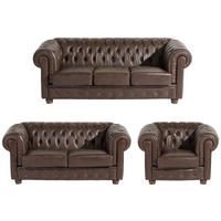 CHESTERFIELD-SITZGARNITUR Braun Echtleder  - Nussbaumfarben/Braun, Design, Leder/Holz (200/76/98cm) - Max Winzer