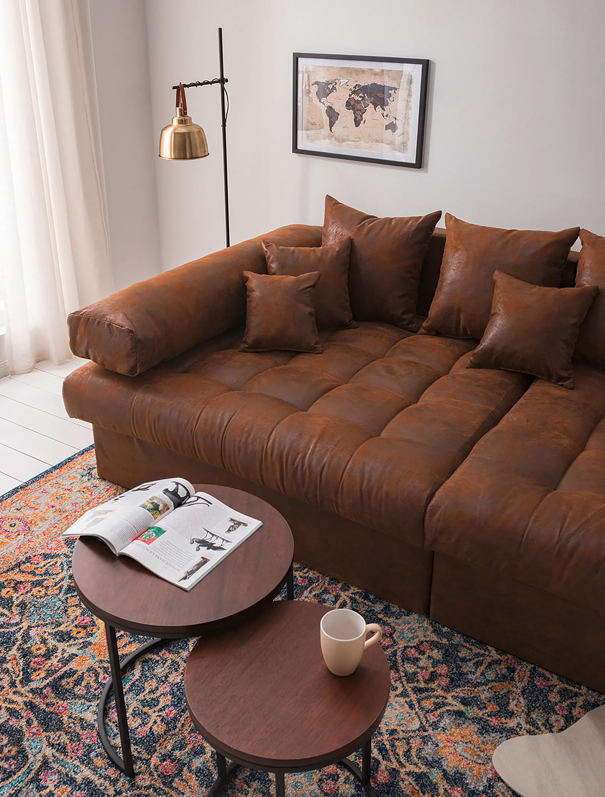 BIGSOFA in Lederlook (vegan) Braun  - Schwarz/Braun, Design, Kunststoff/Textil (284/94/148cm) - Livetastic
