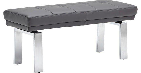 HOCKERBANK Echtleder Grau, Silberfarben - Silberfarben/Alufarben, KONVENTIONELL, Leder/Metall (113/51/48cm) - Moderano