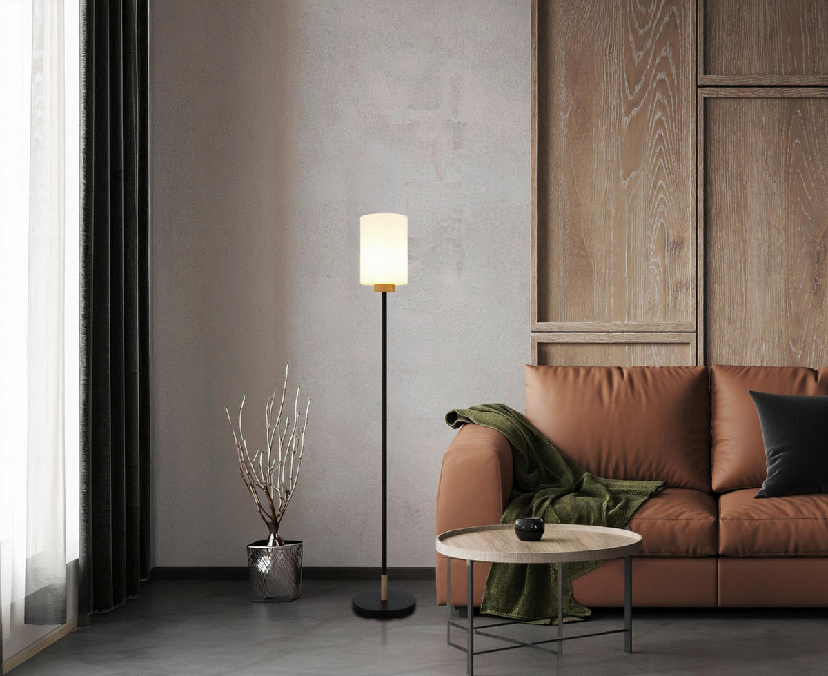 STEHLEUCHTE Rowena 25/150 cm  - Eichefarben/Schwarz, Design, Glas/Holz (25/150cm) - Globo