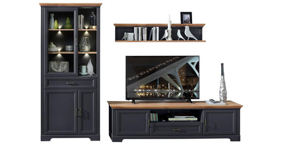 TV-ELEMENT Holzwerkstoff Eiche Artisan  - Graphitfarben/Eiche Artisan, ROMANTIK / LANDHAUS, Holzwerkstoff/Metall (193/54/51cm) - Hom`in