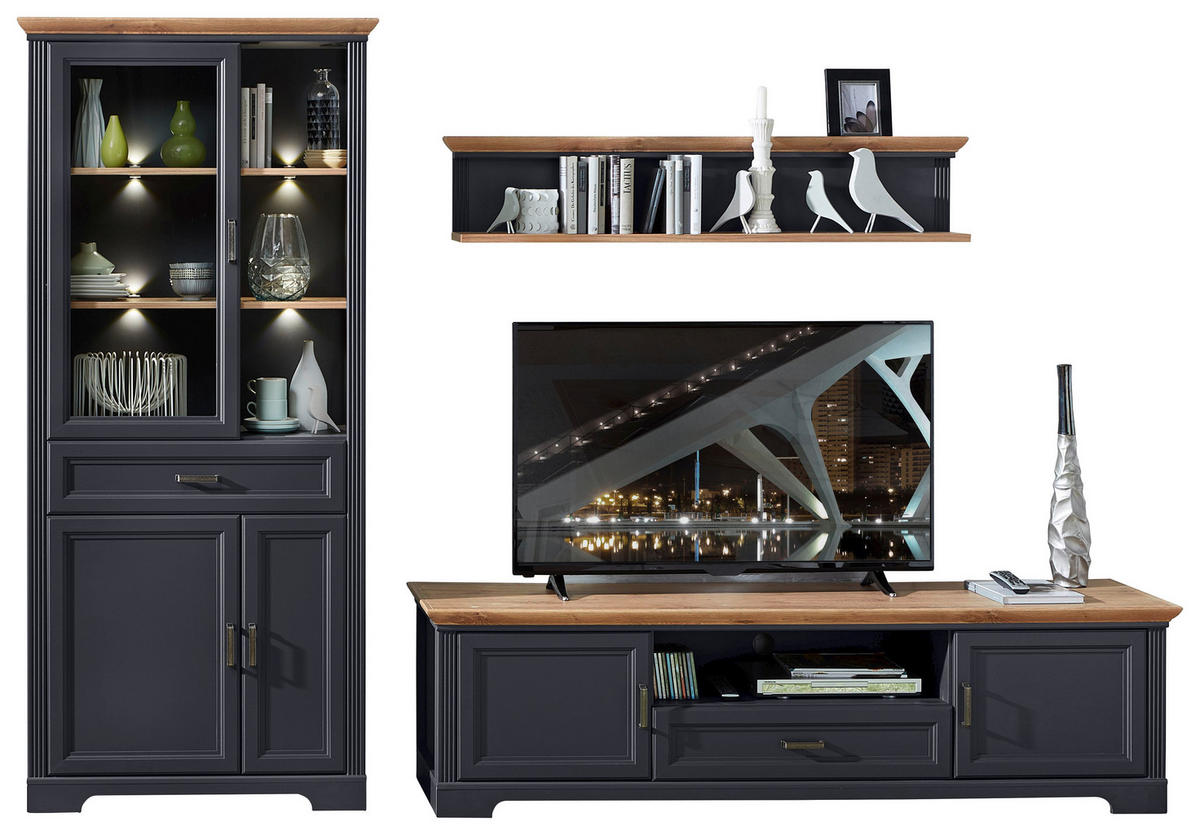 TV-ELEMENT - Graphitfarben/Eiche Artisan, ROMANTIK / LANDHAUS, Holzwerkstoff/Metall (193/54/51cm) - Hom`in