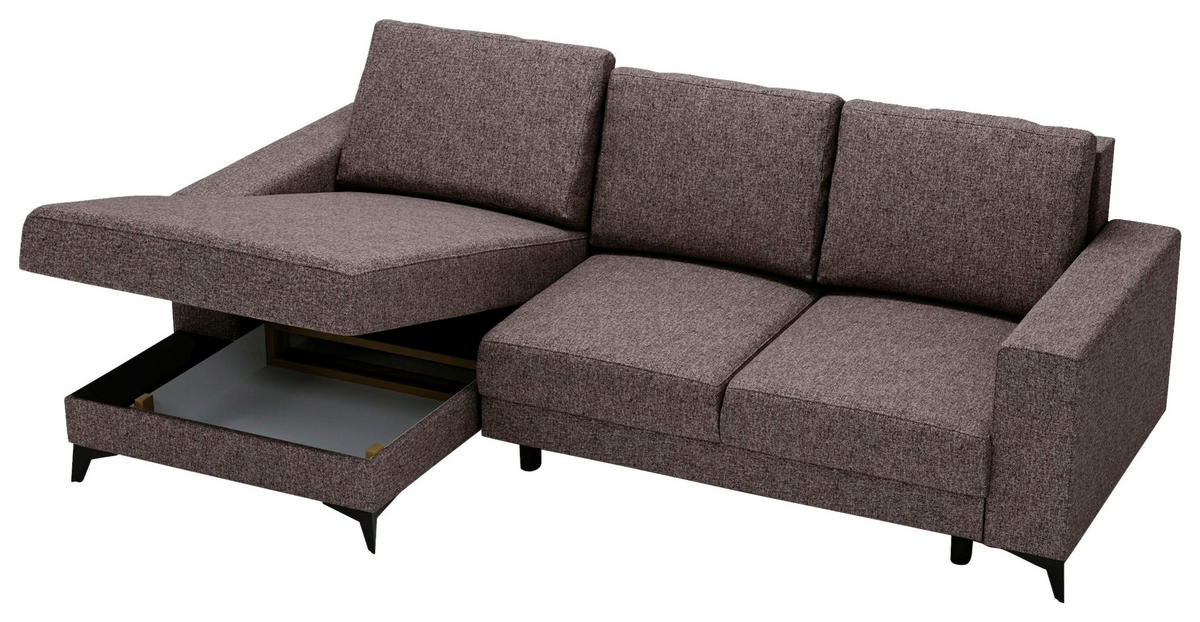 ECKSOFA in Flachgewebe Braun  - Schwarz/Braun, Design, Textil/Metall (156/244cm) - Livetastic