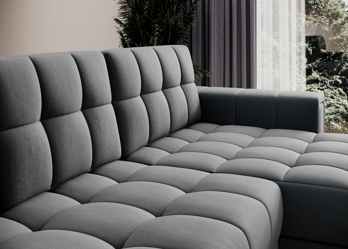 ECKSOFA Plüsch Dunkelgrau  - Dunkelgrau, Design, Kunststoff/Textil (260/150cm) - MID.YOU