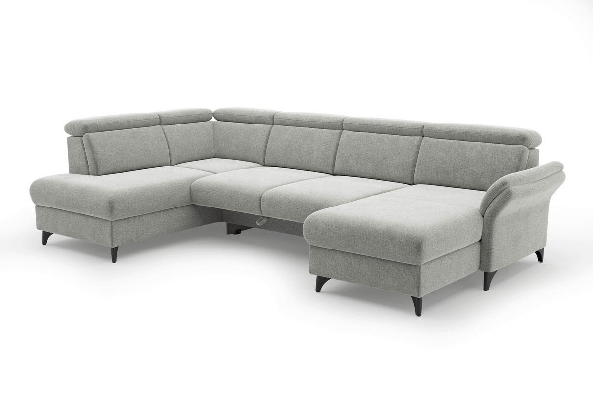 WOHNLANDSCHAFT Flachgewebe Hellgrau  - Hellgrau/Schwarz, Konventionell, Textil/Metall (193/321/166cm) - Sit & More