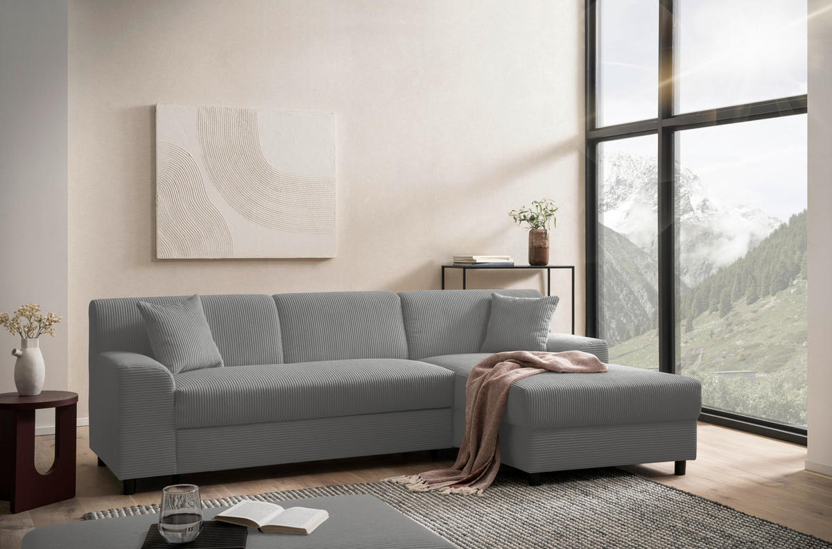 ECKSOFA CAPRI 2 Grau Cord  - Schwarz/Grau, Basics, Kunststoff/Textil (241/146/79cm) - MID.YOU