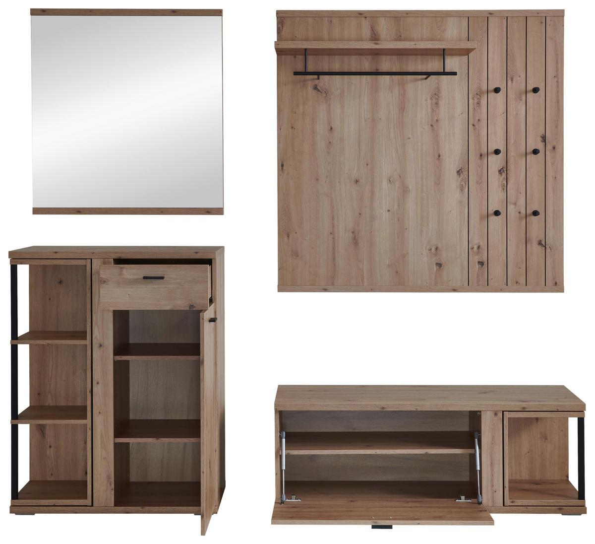GARDEROBE  in 215/199/40,2 cm  - Schwarz/Eiche Artisan, Konventionell, Glas/Holzwerkstoff (215/199/40,2cm) - Cantus