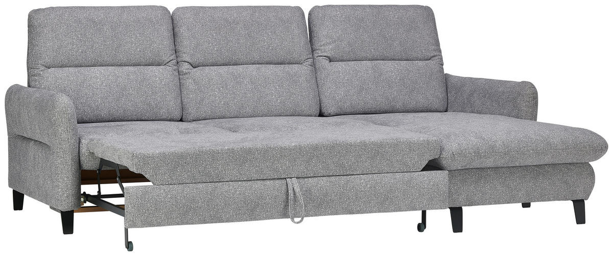 ECKSOFA Hellgrau Plüsch  - Hellgrau/Schwarz, KONVENTIONELL, Textil/Metall (254/190cm) - Livetastic