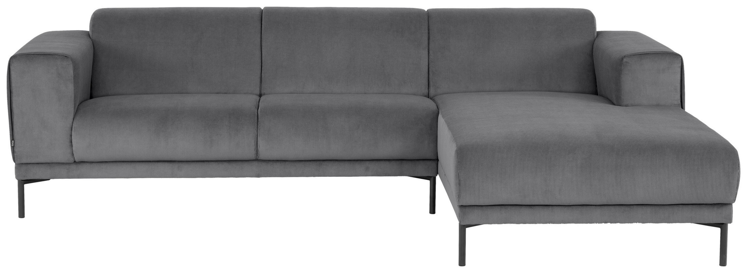 ECKSOFA ERNO in Cord Grau  262/183 cm  - Schwarz/Grau, Design, Textil/Metall (262/183cm) - MID.YOU